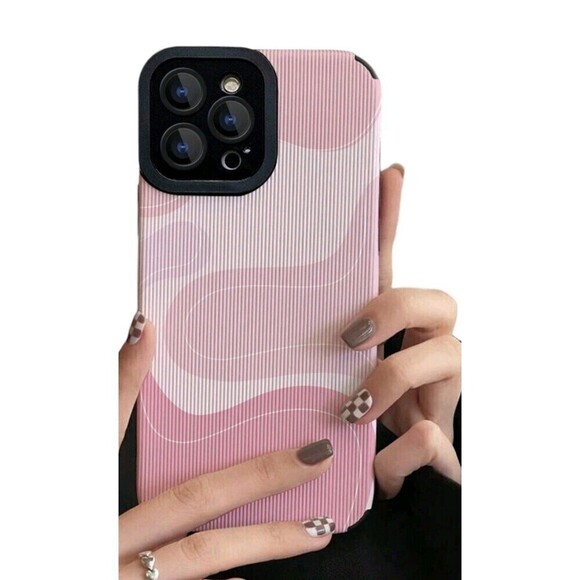 Pink 1pc Striped Pattern 3d Faux Leather Anti-Drop Soft Phone Case Compatible - Picture 4 of 4